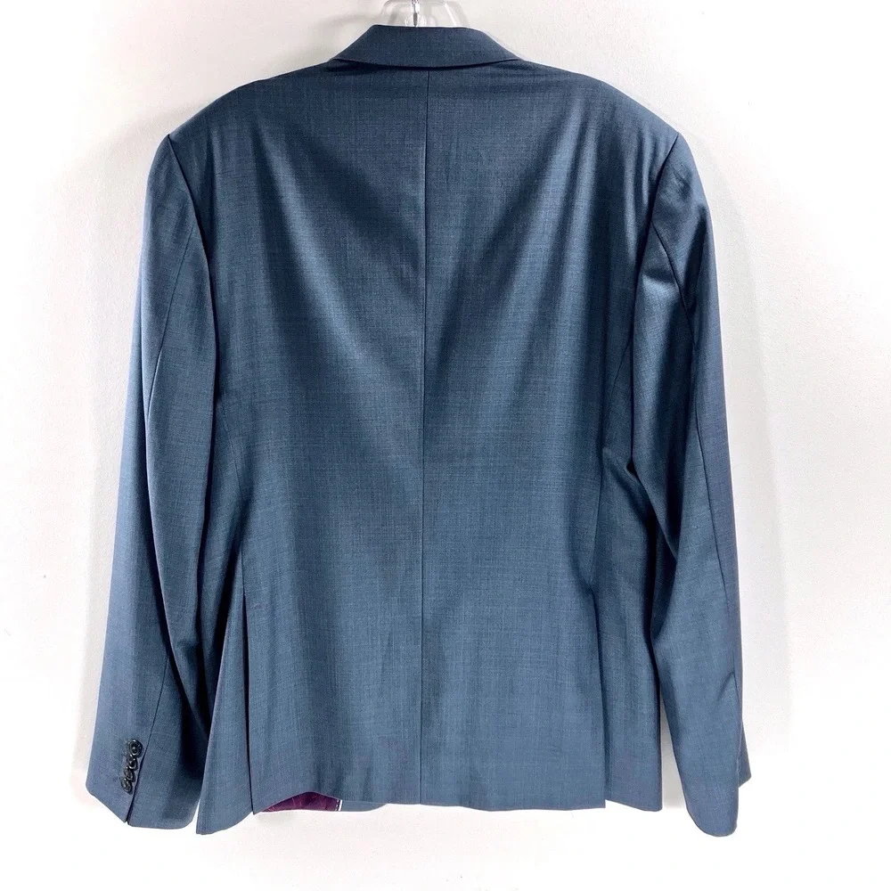 Bespoke Blazer Blue Grey Hand Tailored Two Button Burgundy Purple Jaquard Lining